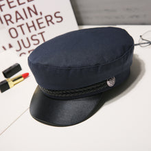 Load image into Gallery viewer, Fashion PU Leather Military Hat Autumn Sailor Hat For Women Men Black Grey flat top  Female travel cadet hat Captain Cap